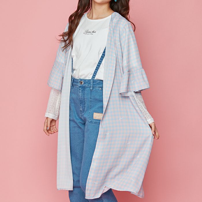 Setto × indigo label 刺し子ロングカーディガン(極美品) ag33 新作！ロングカーディガン 透け感[品番：DNJW0000540