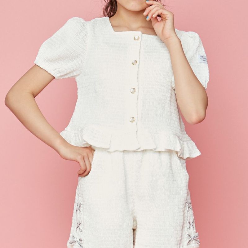 【日本製】シャーリングブラウス≪セットアップ対応/手洗い可能≫ 60％OFF】【セットアップ対応】シャーリングブラウス の商品