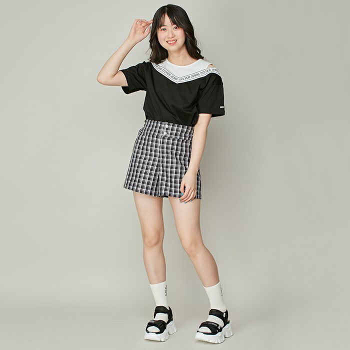 ウエスト調整可能】チェックキュロットパンツ の商品ページ