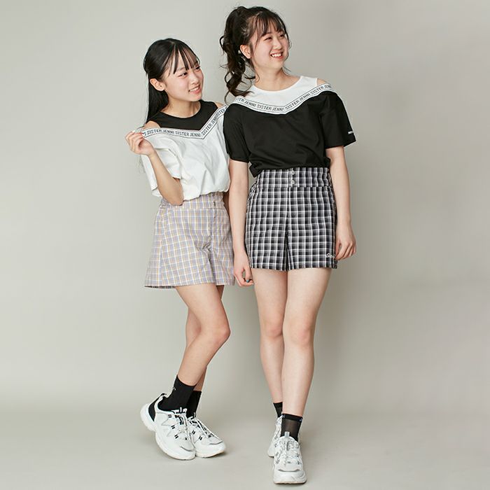 ウエスト調整可能】チェックキュロットパンツ の商品ページ