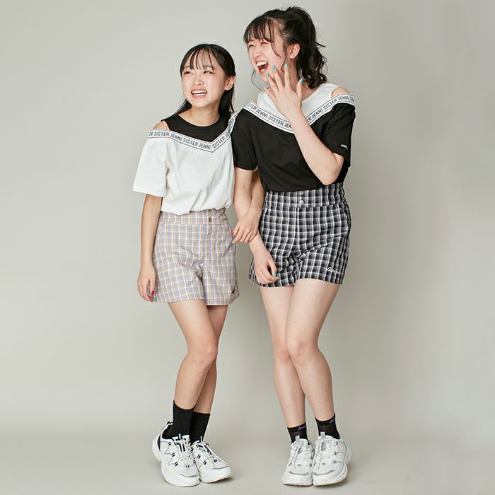 シェリエ　sheller Joliキュロットパンツ　グレーチェック 大きいサイズ】ジャージーキュロットパンツ(ハーフ・ショート丈