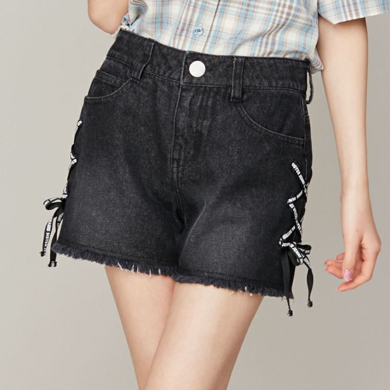 50％OFF】【ウエスト調整可能】レースアップデニムショーパン の