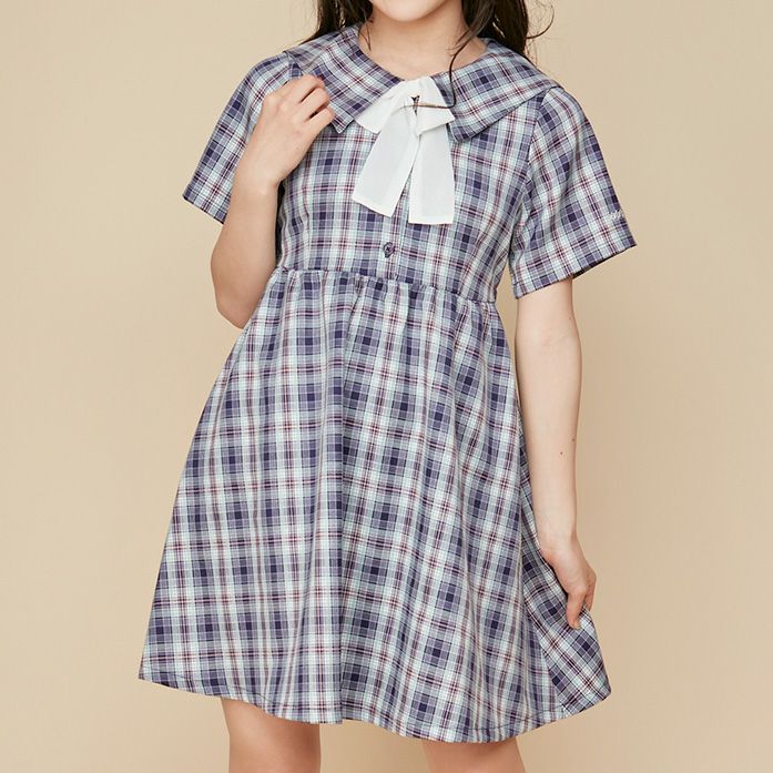 新品　セリーヌ　チェック柄ワンピースセーラーパンツセット　箱付き セール】レディース ビッグセーラーカラーギンガムチェック