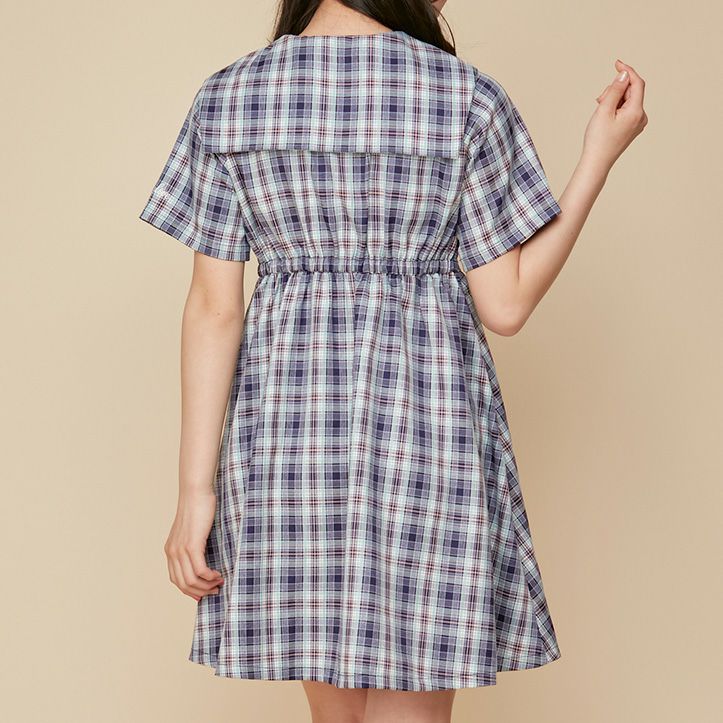 専用✧ジェニィラブ✧新品✧ドッキングチェックワンピ130サックス 50％OFF】【ウエスト調整可能】チェック柄セーラーワンピ の商品
