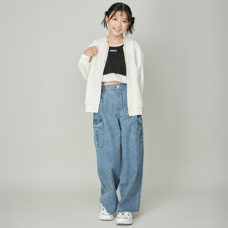 ウエスト調整可能】ケミカルワイドカーゴデニムパンツ の商品