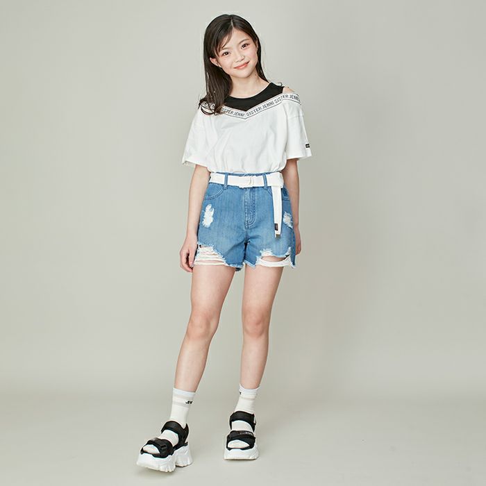 ウエスト調整可能】ダメージデニムショートパンツ の商品ページ