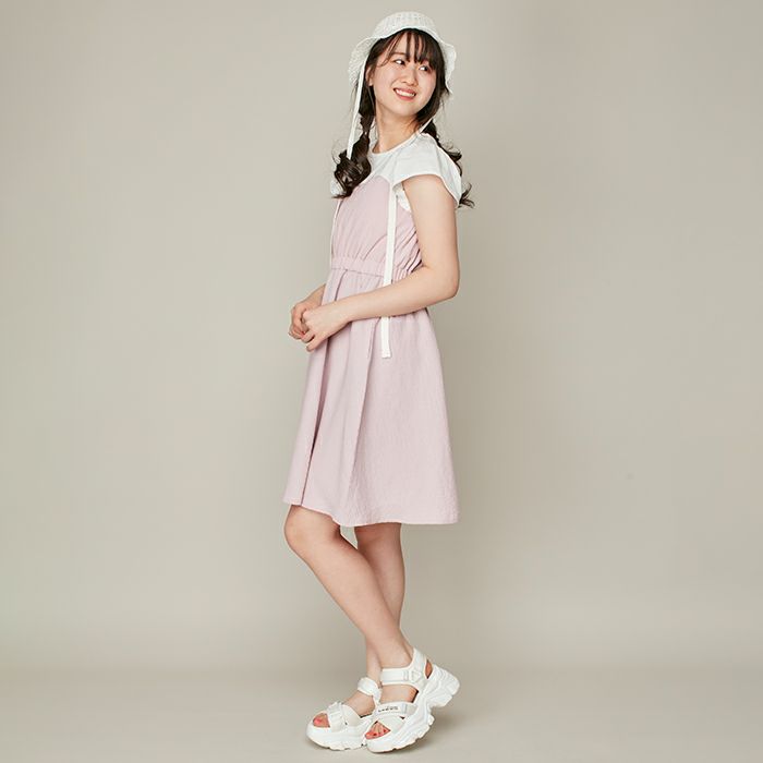 ウエスト調整可能】ふくれジャガードドッキングワンピース の